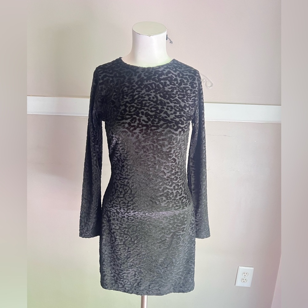 Popular Basics Black Velvet Burnout Long Sleeve Dress
